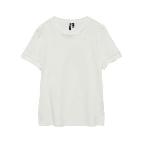 T-shirt en coton biologique écru uni à coupe droite, col rond et manches courtes
