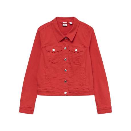 Blouson en coton mélangé rouge uni à coupe droite et col à revers