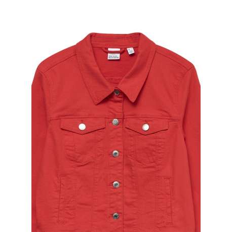 Blouson en coton mélangé rouge uni à coupe droite et col à revers - Image 2