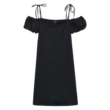 Robe courte noire unie à coupe droite et à manches courtes avec bretelles