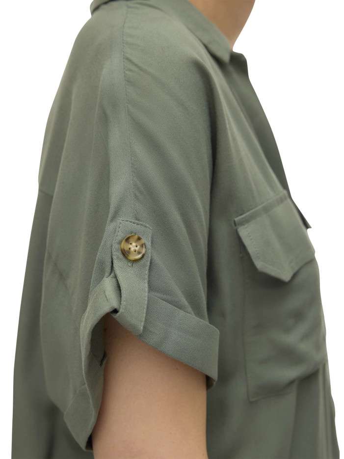 Veste Courte Daim Synthétique Femme - Col Revers, Manches Longues, Poches Zippées - Vert Kaki M