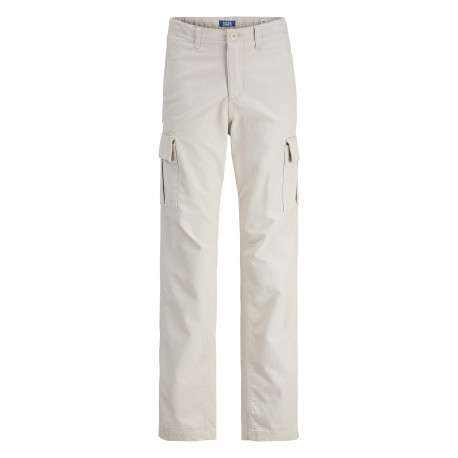 Pantalon cargo beige uni en coton à coupe droite avec 6 poches et logo blanc