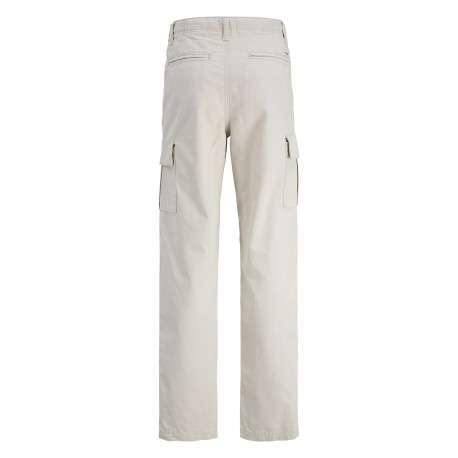 Pantalon cargo beige uni en coton à coupe droite avec 6 poches et logo blanc - Image 2