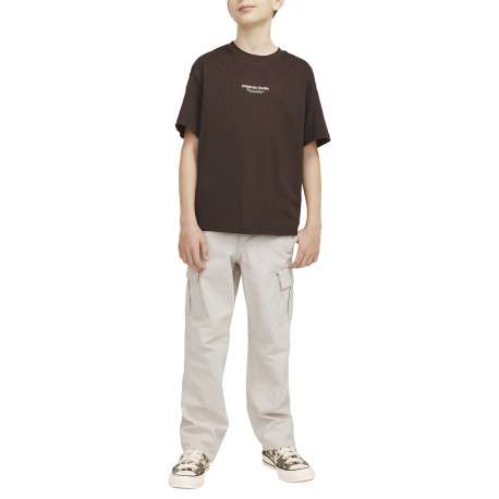 Pantalon cargo beige uni en coton à coupe droite avec 6 poches et logo blanc - Image 3