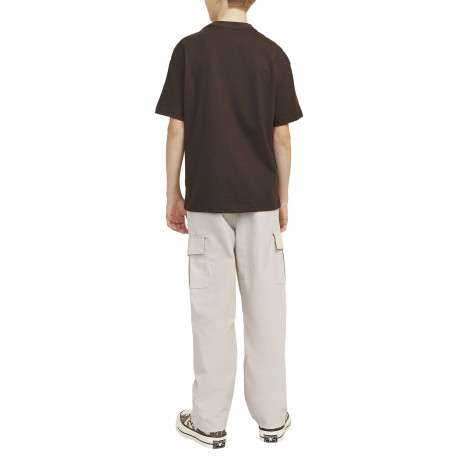 Pantalon cargo beige uni en coton à coupe droite avec 6 poches et logo blanc - Image 4