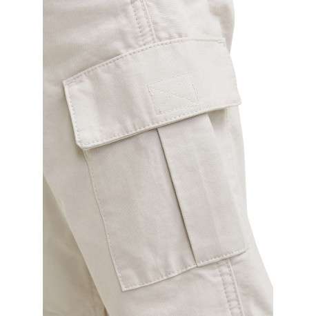 Pantalon cargo beige uni en coton à coupe droite avec 6 poches et logo blanc - Image 8