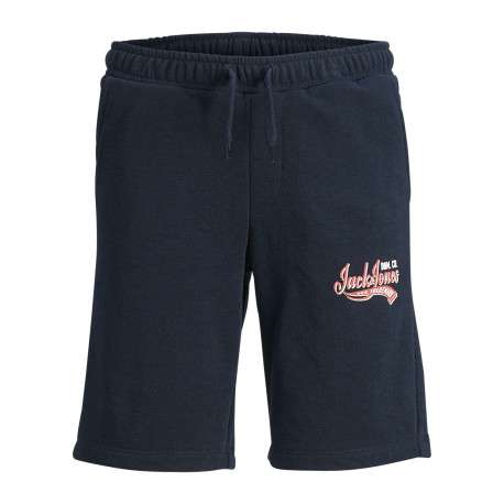 Short jogging en coton mélangé marine avec logo imprimé en rouge et blanc
