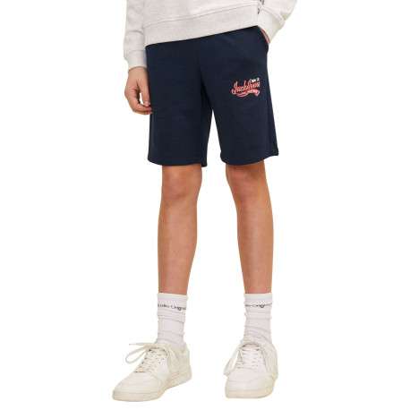Short jogging en coton mélangé marine avec logo imprimé en rouge et blanc - Image 5