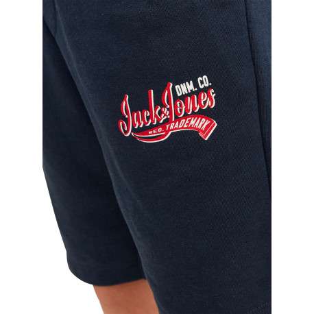 Short jogging en coton mélangé marine avec logo imprimé en rouge et blanc - Image 6