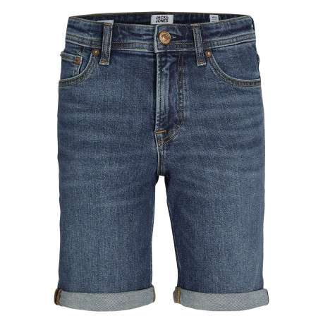 Short 5 poches bleu indigo délavé en coton biologique avec une coupe droite
