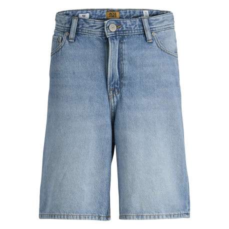 Short bleu délavé en coton biologique avec une coupe droite et 5 poches