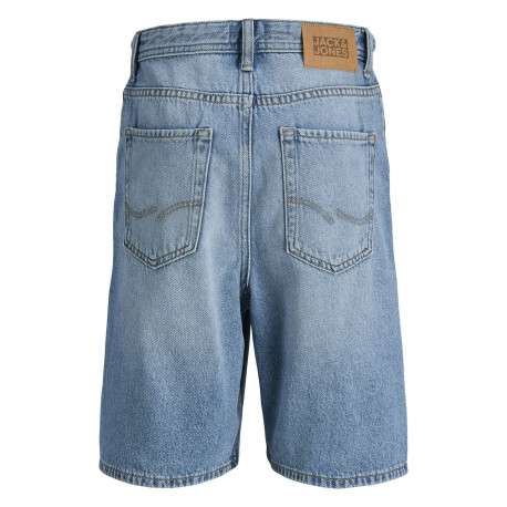 Short bleu délavé en coton biologique avec une coupe droite et 5 poches - Image 2