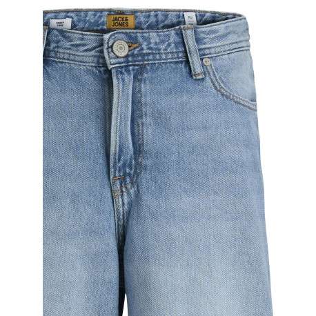 Short bleu délavé en coton biologique avec une coupe droite et 5 poches - Image 3
