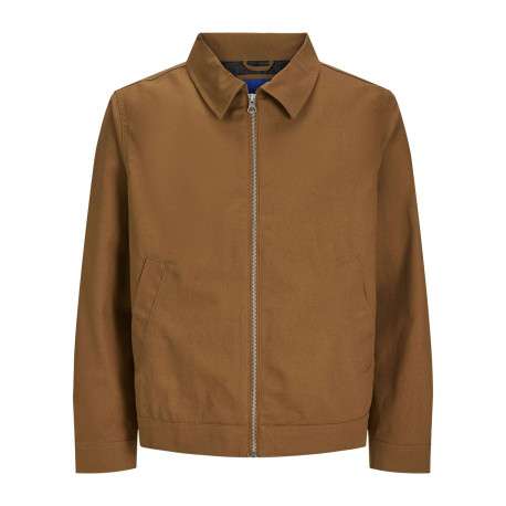Blouson manches longues en coton brun uni à coupe droite avec un col italien