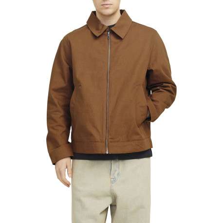 Blouson manches longues en coton brun uni à coupe droite avec un col italien - Image 2