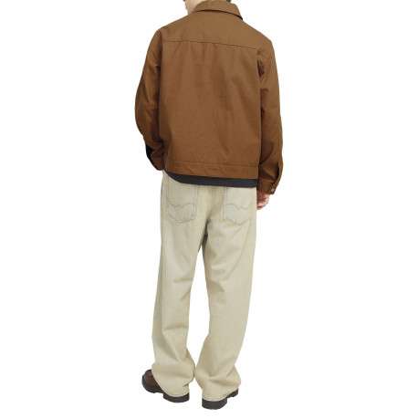 Blouson manches longues en coton brun uni à coupe droite avec un col italien - Image 3