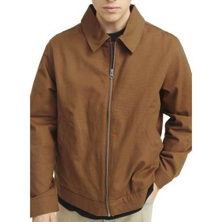 Blouson manches longues en coton brun uni à coupe droite avec un col italien - Image 4