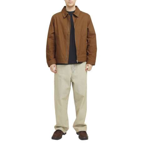 Blouson manches longues en coton brun uni à coupe droite avec un col italien - Image 5