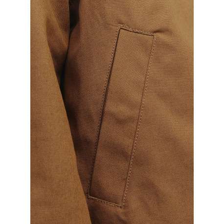 Blouson manches longues en coton brun uni à coupe droite avec un col italien - Image 7