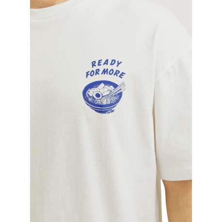 T-shirt en coton blanc imprimé bleu à coupe ample et col rond - Image 6