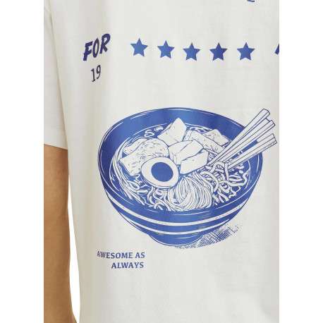 T-shirt en coton blanc imprimé bleu à coupe ample et col rond - Image 7