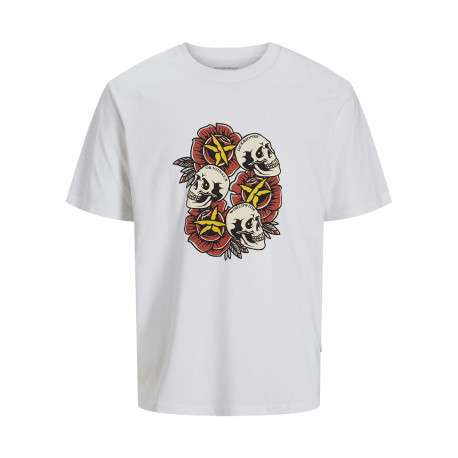 T-shirt en coton blanc imprimé rouge avec une coupe ample et un col rond