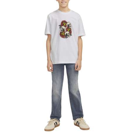 T-shirt en coton blanc imprimé rouge avec une coupe ample et un col rond - Image 2