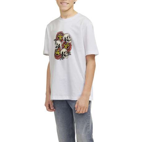 T-shirt en coton blanc imprimé rouge avec une coupe ample et un col rond - Image 4