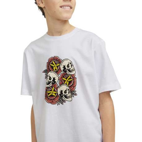 T-shirt en coton blanc imprimé rouge avec une coupe ample et un col rond - Image 5