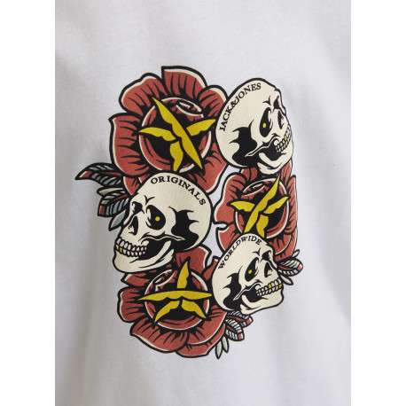 T-shirt en coton blanc imprimé rouge avec une coupe ample et un col rond - Image 6