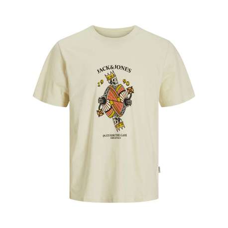 T-shirt manches courtes en coton écru imprimé avec coupe ample et col rond