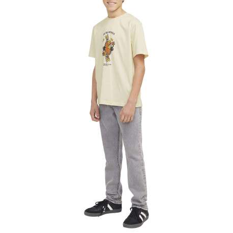 T-shirt manches courtes en coton écru imprimé avec coupe ample et col rond - Image 2