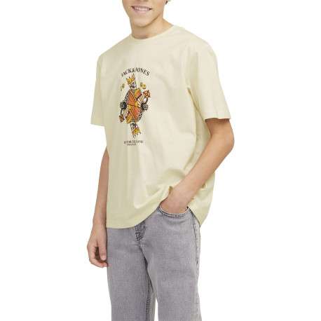 T-shirt manches courtes en coton écru imprimé avec coupe ample et col rond - Image 4