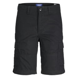 Short cargo en coton noir monochrome à coupe droite avec 6 poches