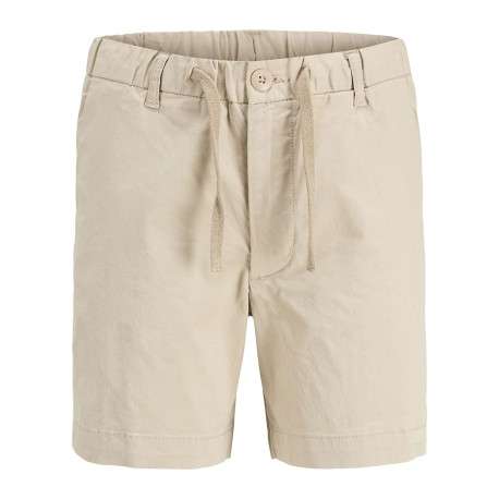 Short chino en coton beige uni à coupe ample avec 4 poches et cordon