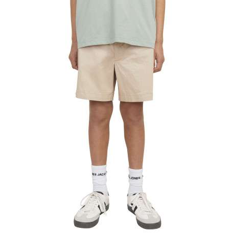 Short chino en coton beige uni à coupe ample avec 4 poches et cordon - Image 5