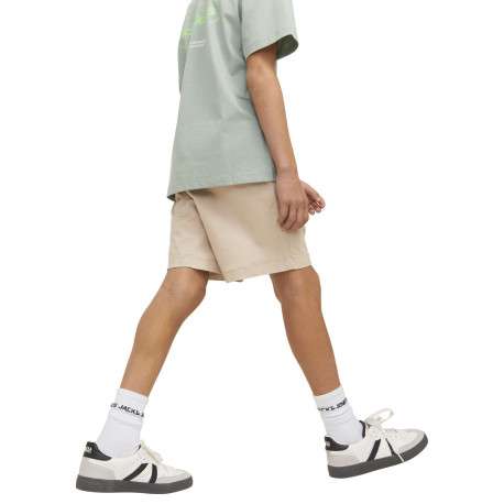 Short chino en coton beige uni à coupe ample avec 4 poches et cordon - Image 6