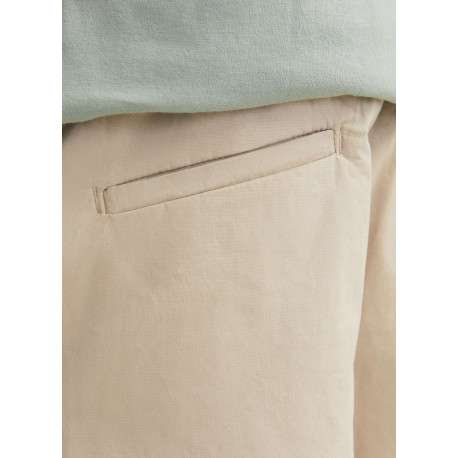 Short chino en coton beige uni à coupe ample avec 4 poches et cordon - Image 7
