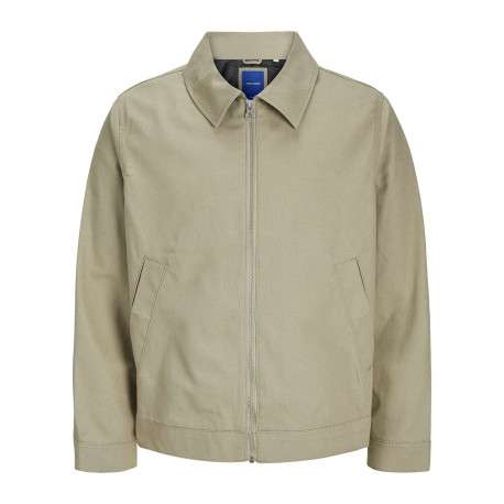 Blouson manches longues beige uni en coton avec col italien et coupe droite