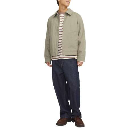 Blouson manches longues beige uni en coton avec col italien et coupe droite - Image 2