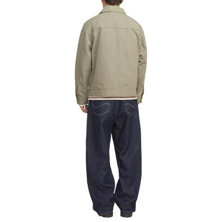 Blouson manches longues beige uni en coton avec col italien et coupe droite - Image 3
