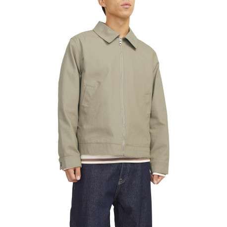 Blouson manches longues beige uni en coton avec col italien et coupe droite - Image 4