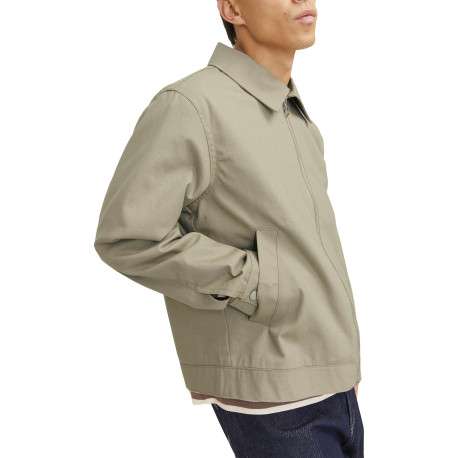 Blouson manches longues beige uni en coton avec col italien et coupe droite - Image 5