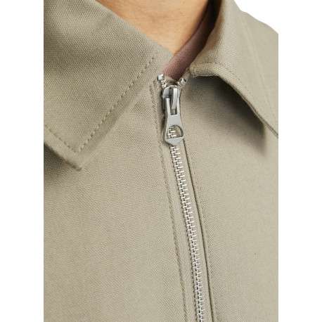 Blouson manches longues beige uni en coton avec col italien et coupe droite - Image 6