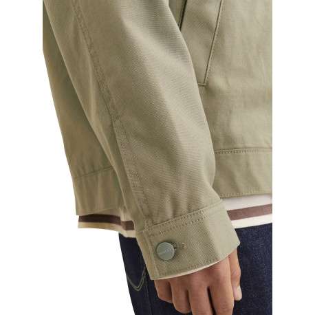Blouson manches longues beige uni en coton avec col italien et coupe droite - Image 7