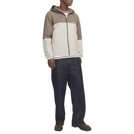 Blouson manches longues marron et beige à coupe droite avec col à capuche - Image 2