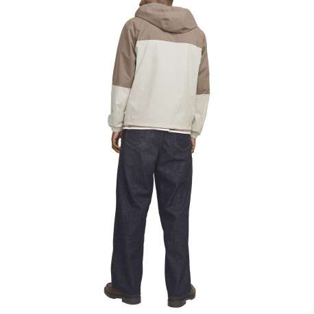 Blouson manches longues marron et beige à coupe droite avec col à capuche - Image 3
