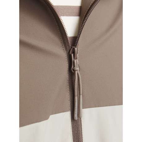Blouson manches longues marron et beige à coupe droite avec col à capuche - Image 6