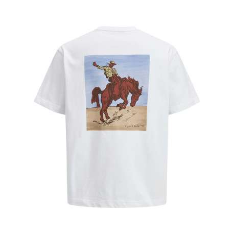 T-shirt en coton blanc à coupe large avec col rond et cheval imprimé au dos - Image 2