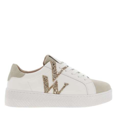 Tennis beige plates, fermeture par lacets plats avec bout en suédine - Image 2